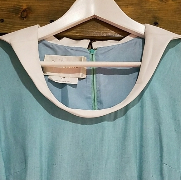 Vintage DRESS David Barr Maxi EVENING Long sleeve LIGHT BLUE WHITE - Picture 4 of 9